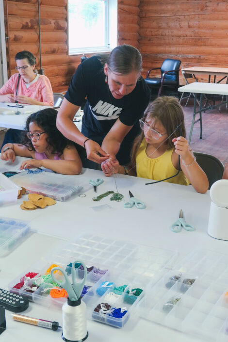 Beading at Culture Camp.