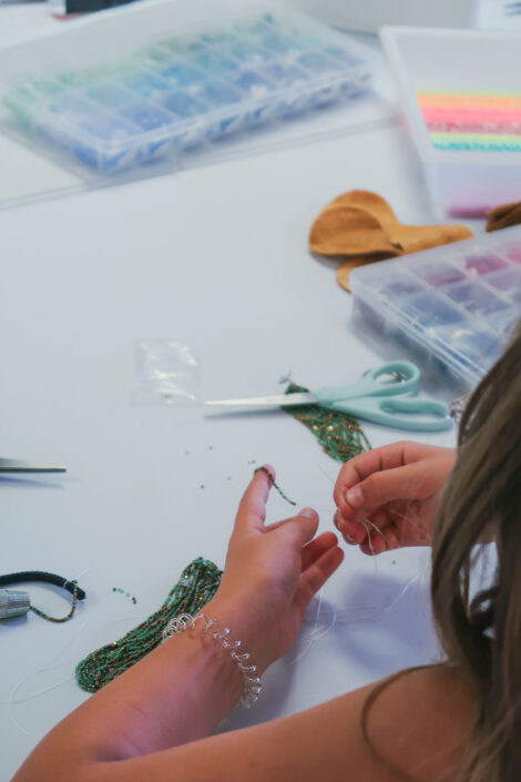 Beading at Culture Camp.